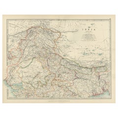 Antique Map of Northern India, Featuring Boundaries & Himalayan Detail, 1903