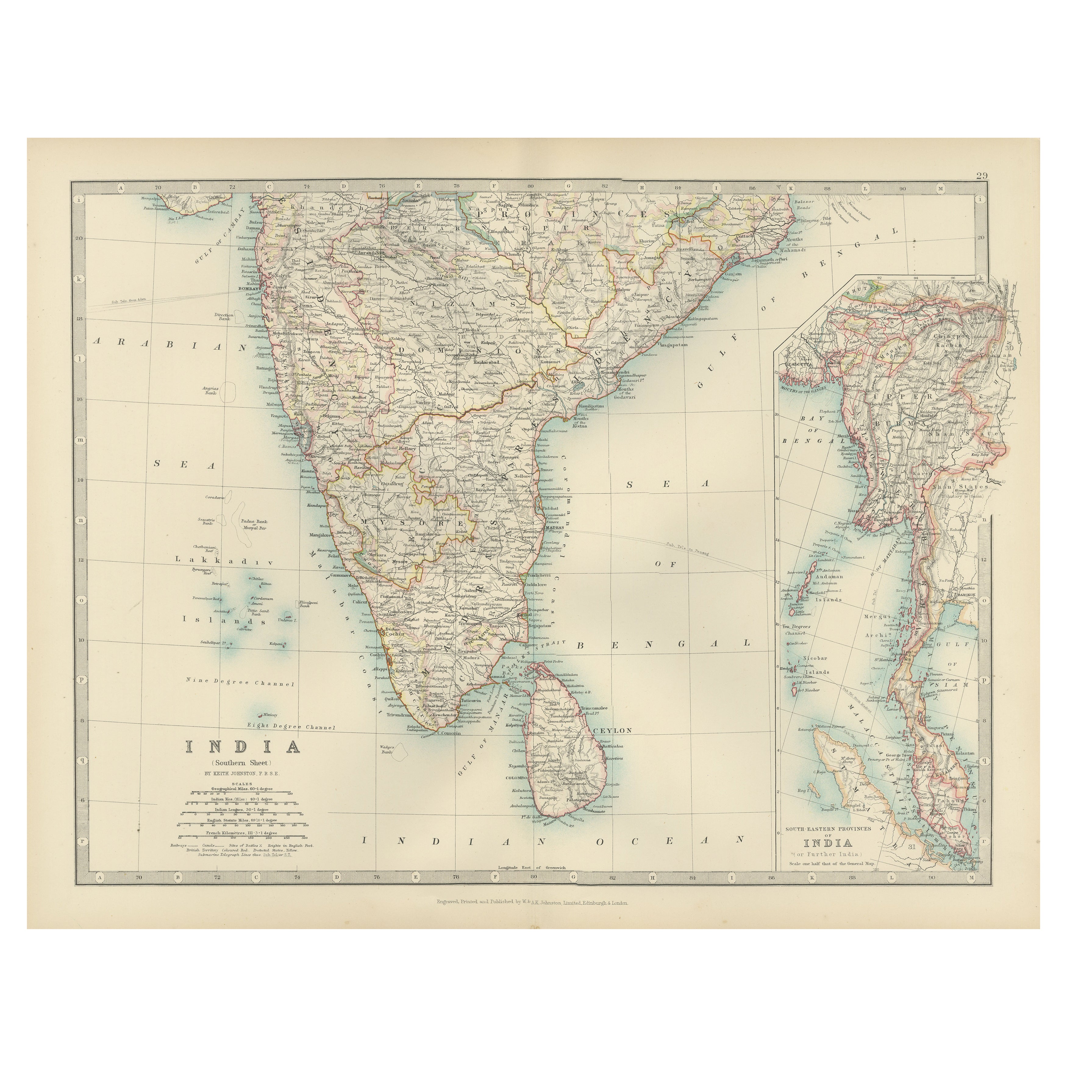 Antique Map of Southern India and South Eastern Provinces, 1903