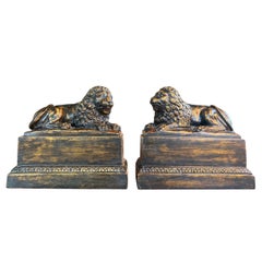 Pair of Borghese Style Lion Bookends Decorative Statues