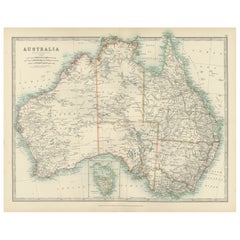 Antique Map of Australia, 1903, with Colonial Divisions and Detailed Topography