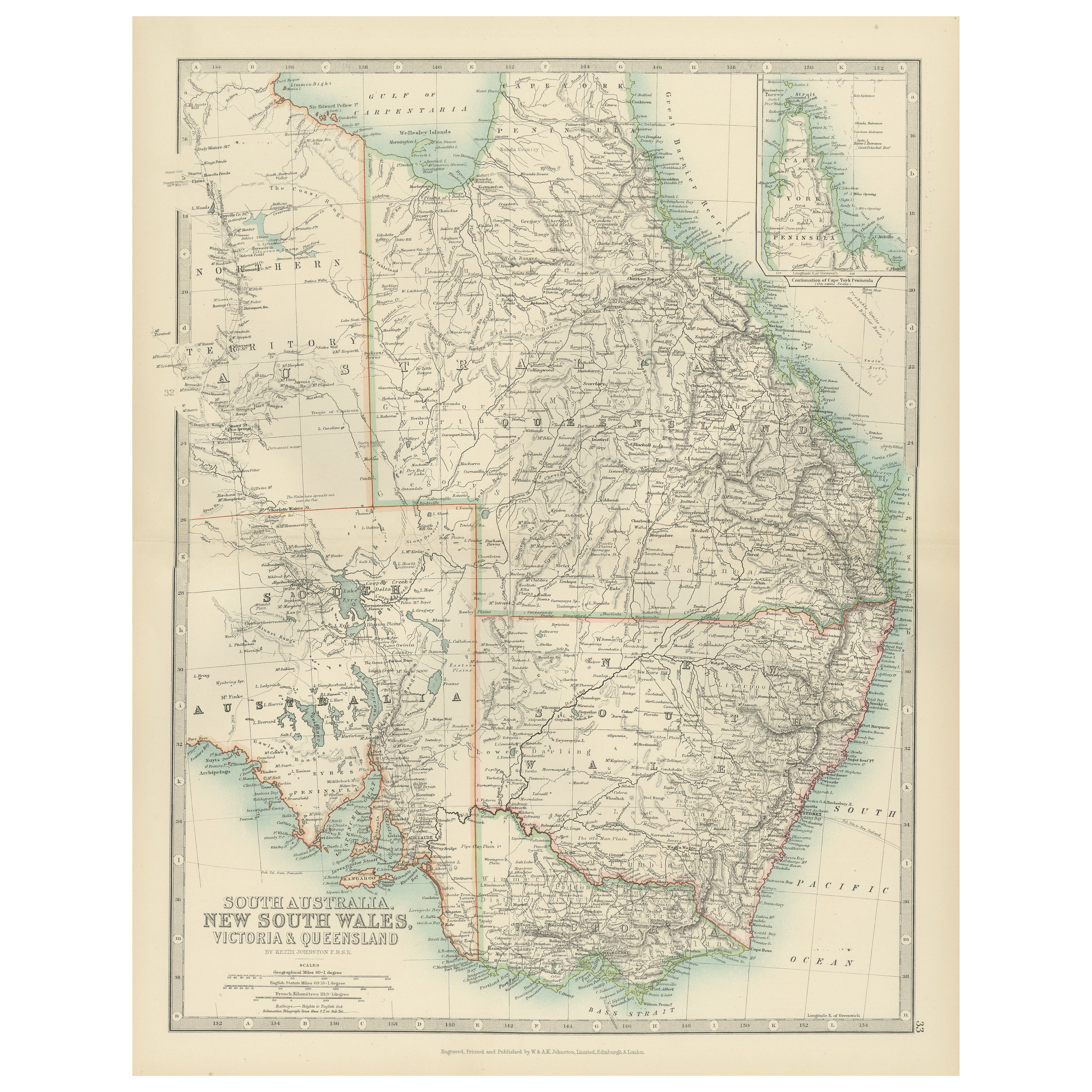 Antique Map of South Australia, New South Wales, Victoria and Queensland, 1903