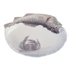 Rare Royal Copenhagen Art Nouveau porcelain dish with codfish in relief