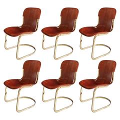 Set of Six Italian Leather Dining Chairs Marked Cidue