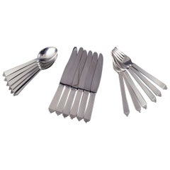 Georg Jensen Pyramid. Complete six-person lunch service in sterling silver.