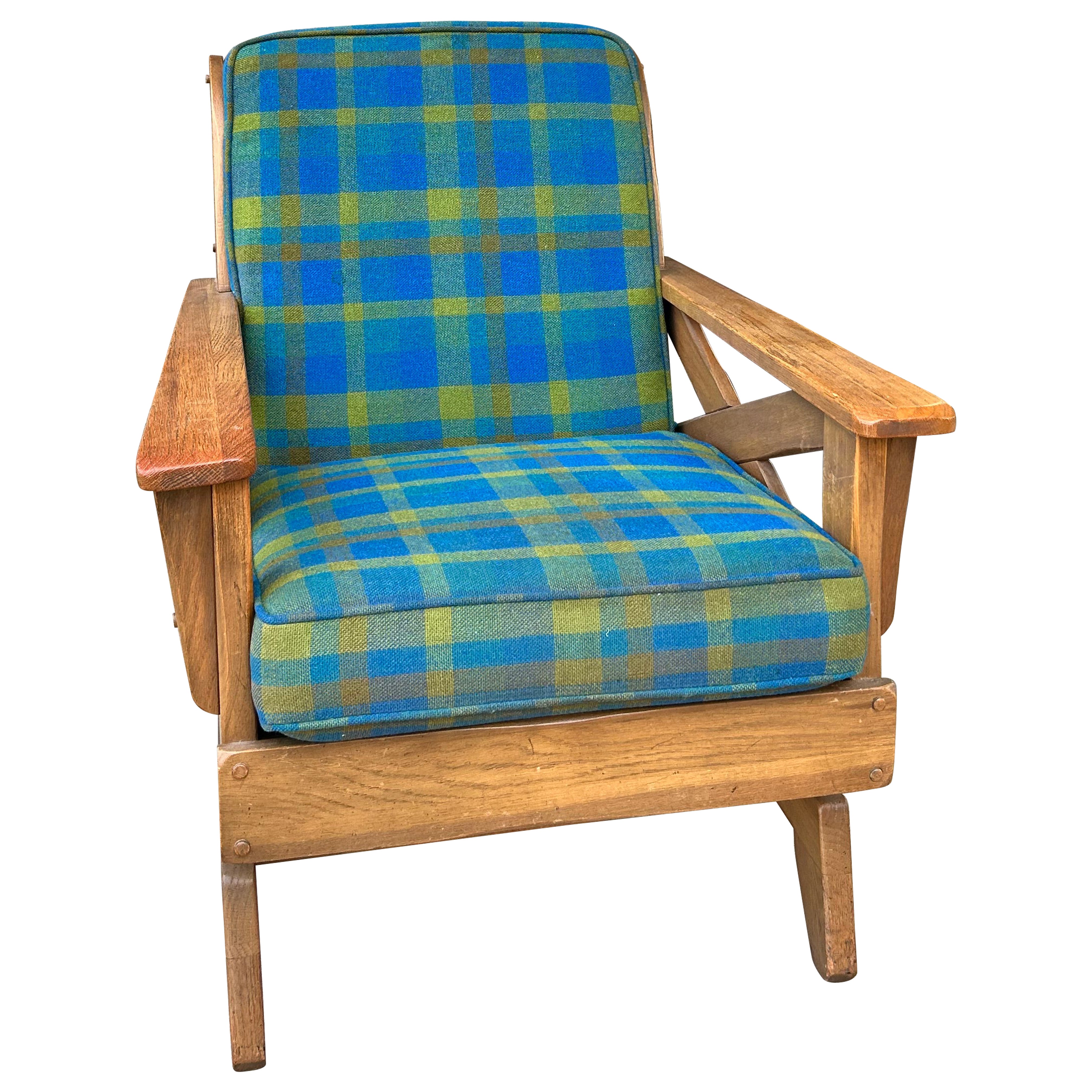 Ranch Oak Rocking Chair-Blue and Green Plaid For Sale