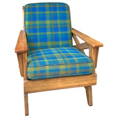 Ranch Oak Rocking Chair-Blue and Green Plaid
