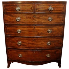Circa 1770-90 English George III Period Bowfront Tall Chest of Drawers