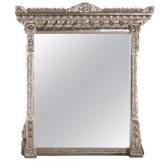 Oversized Antique Renaissance Revival Silver Gilt Over-Mantle Mirror C1880