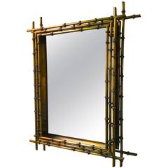 Curtis Jere Signed Faux Bamboo Patinated Brass Shadowbox Mirror