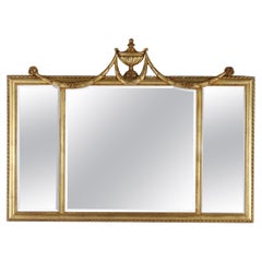 Vintage Italian Style Giltwood Urn & Swag Triptych Wall Mirror C1940