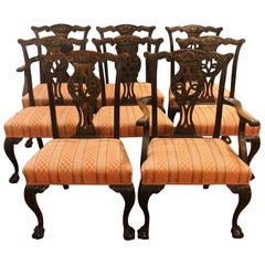 Circa 1860-80 Set of 8 English Chippendale Style Dining Chairs