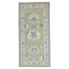 Turkish Oushak Rug Green & Blue Handwoven Wool Rug 2'11" x 6'1"