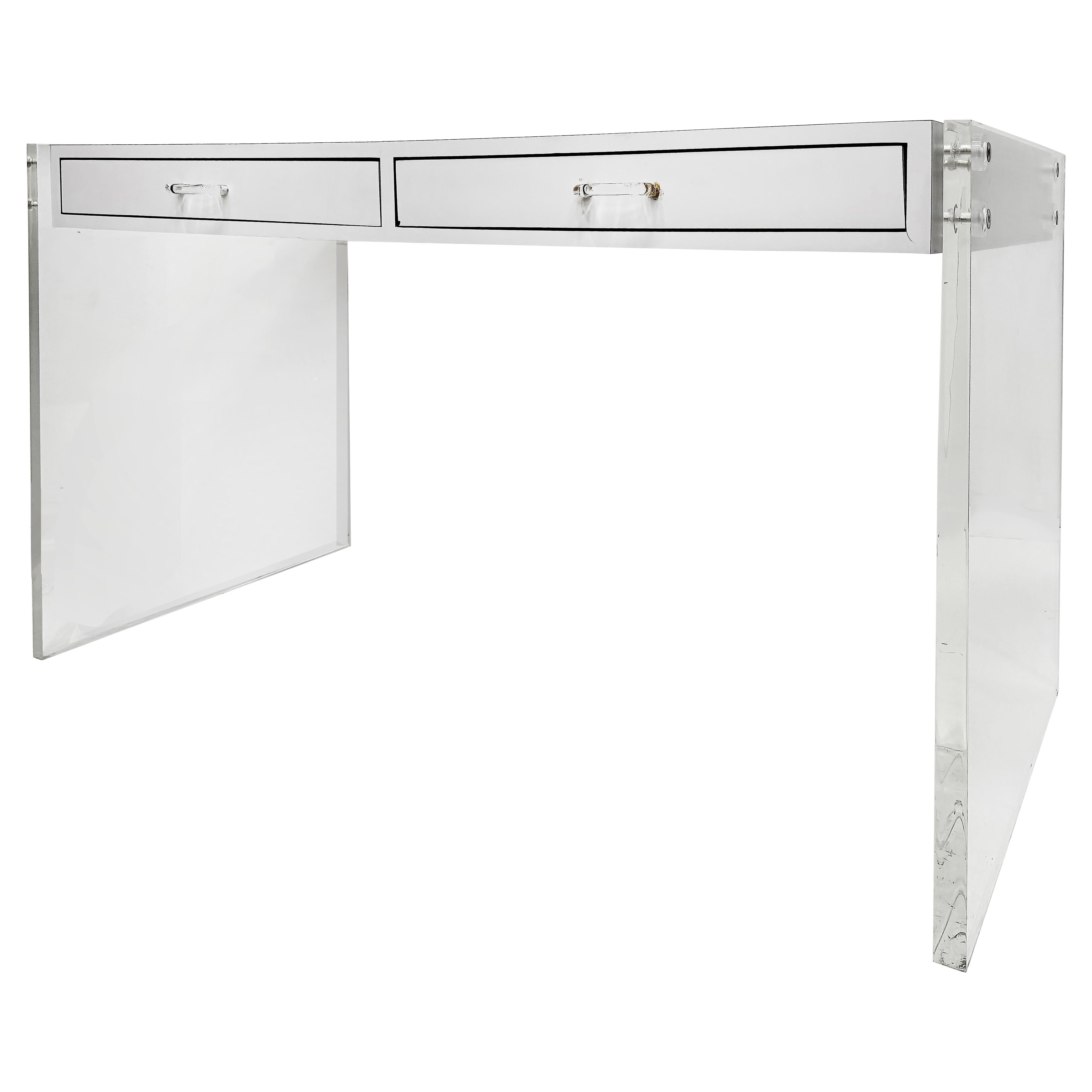 Vintage 1970s Lucite and Laminate 2- Drawer Writing Desk