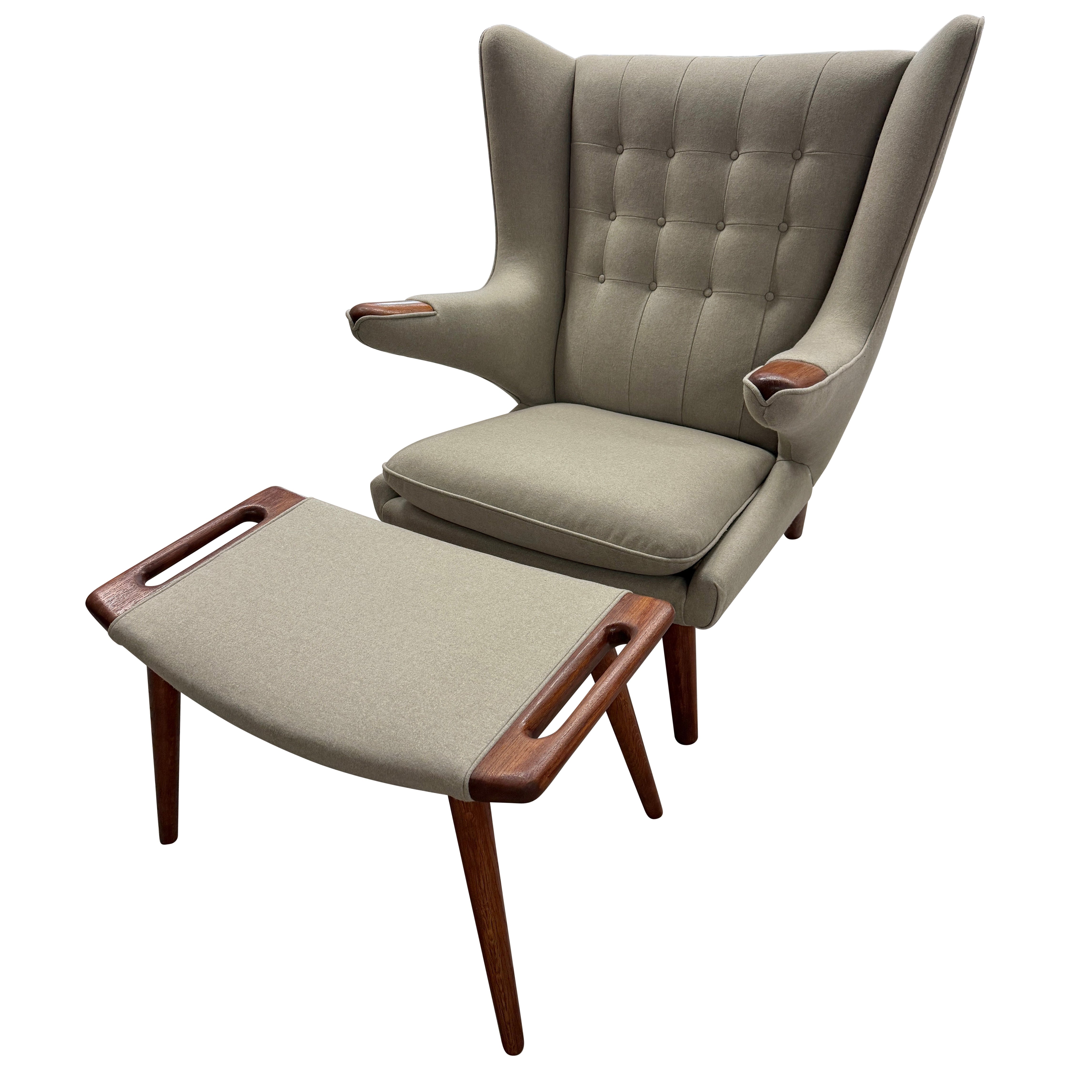 1960’s Hans Wegner Papa Bear Chair and Ottoman by AP Stolen Reupholstered