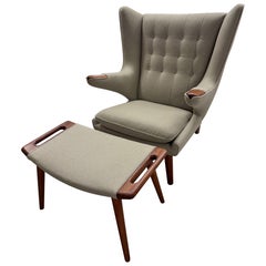 1960’s Hans Wegner Papa Bear Chair and Ottoman by AP Stolen Reupholstered