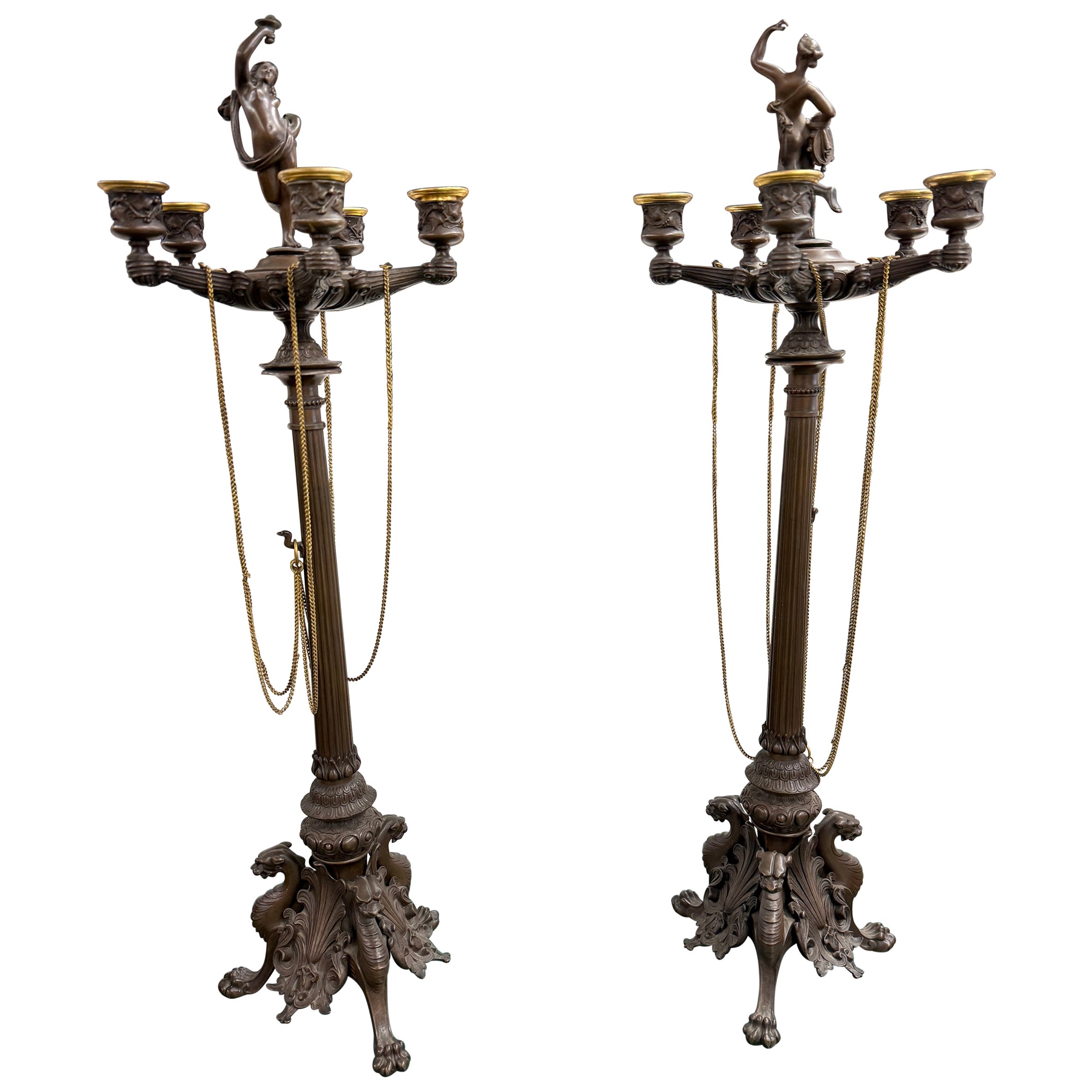 Pair of 19th Century Bronze Neoclassical French Candelabra