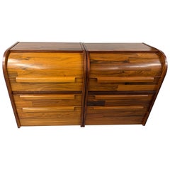 Pair of Rolltop Patchwork Rosewood Nightstands w/ Pull Out Shelf
