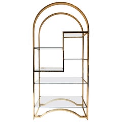 Arch Brass and Glass Etagere Wall Shelving Display
