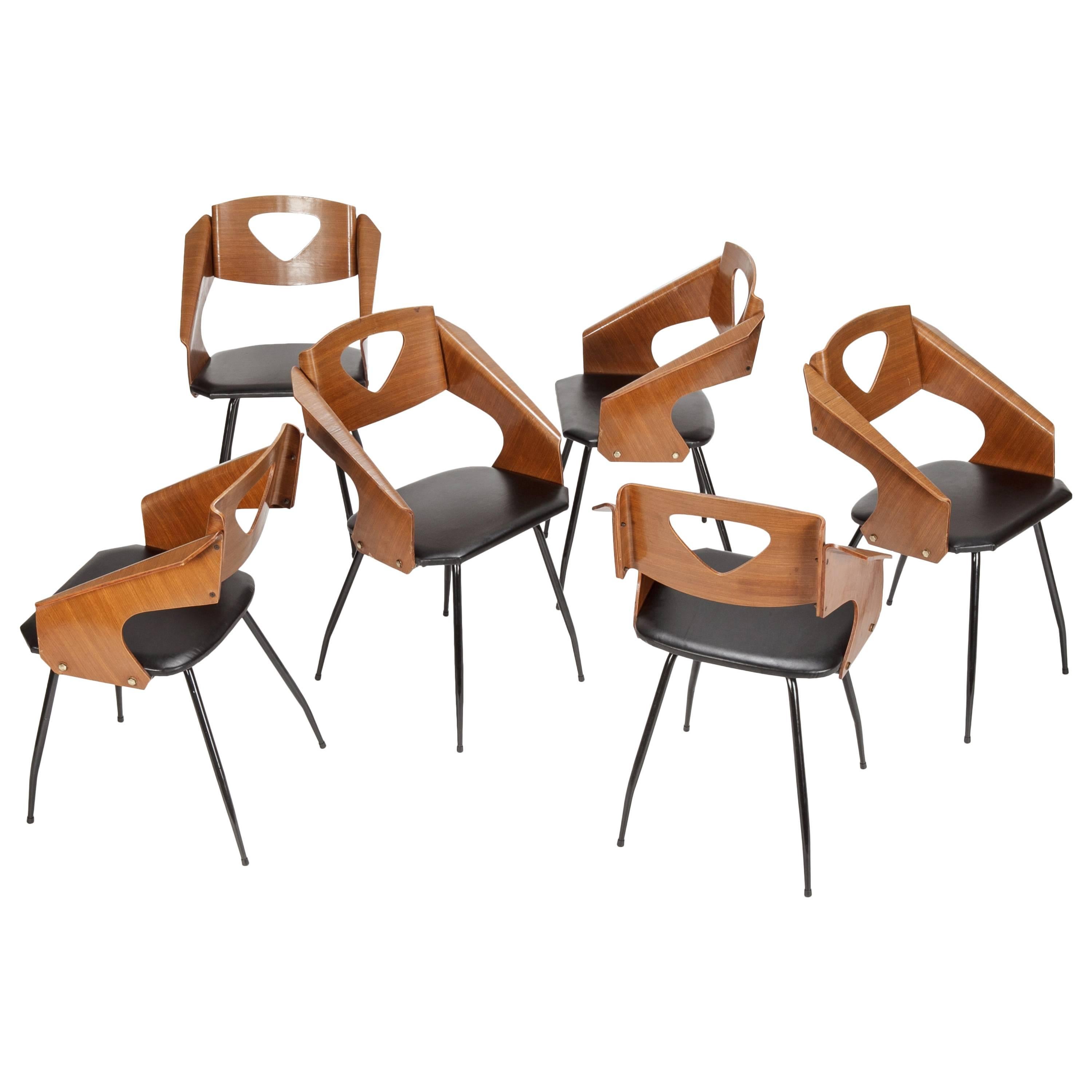 Set of Six Carlo Ratti Chairs for Legni Curva Lissone, 1950