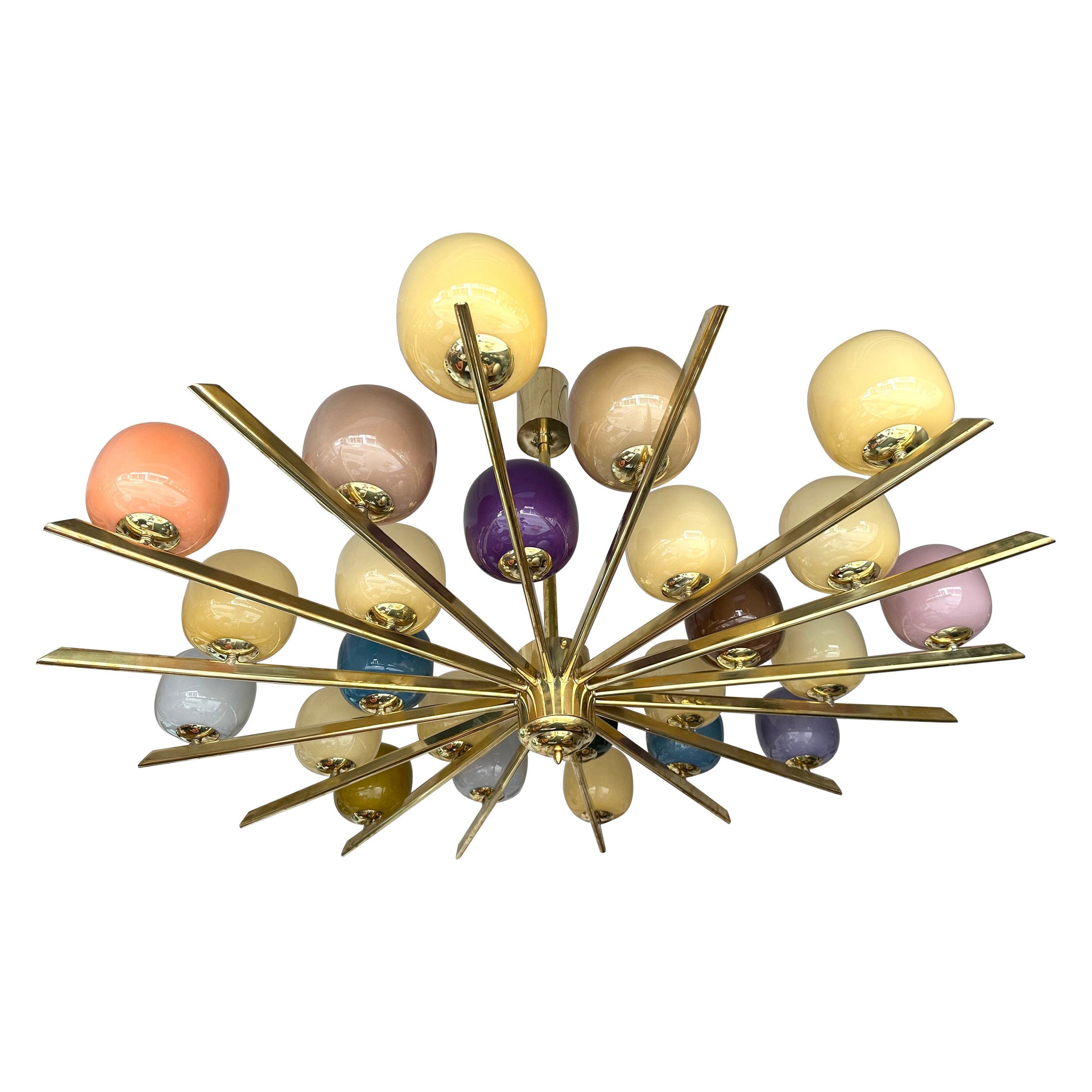 Large Contemporary Candy Chandelier Brass and Murano Glass , Italy