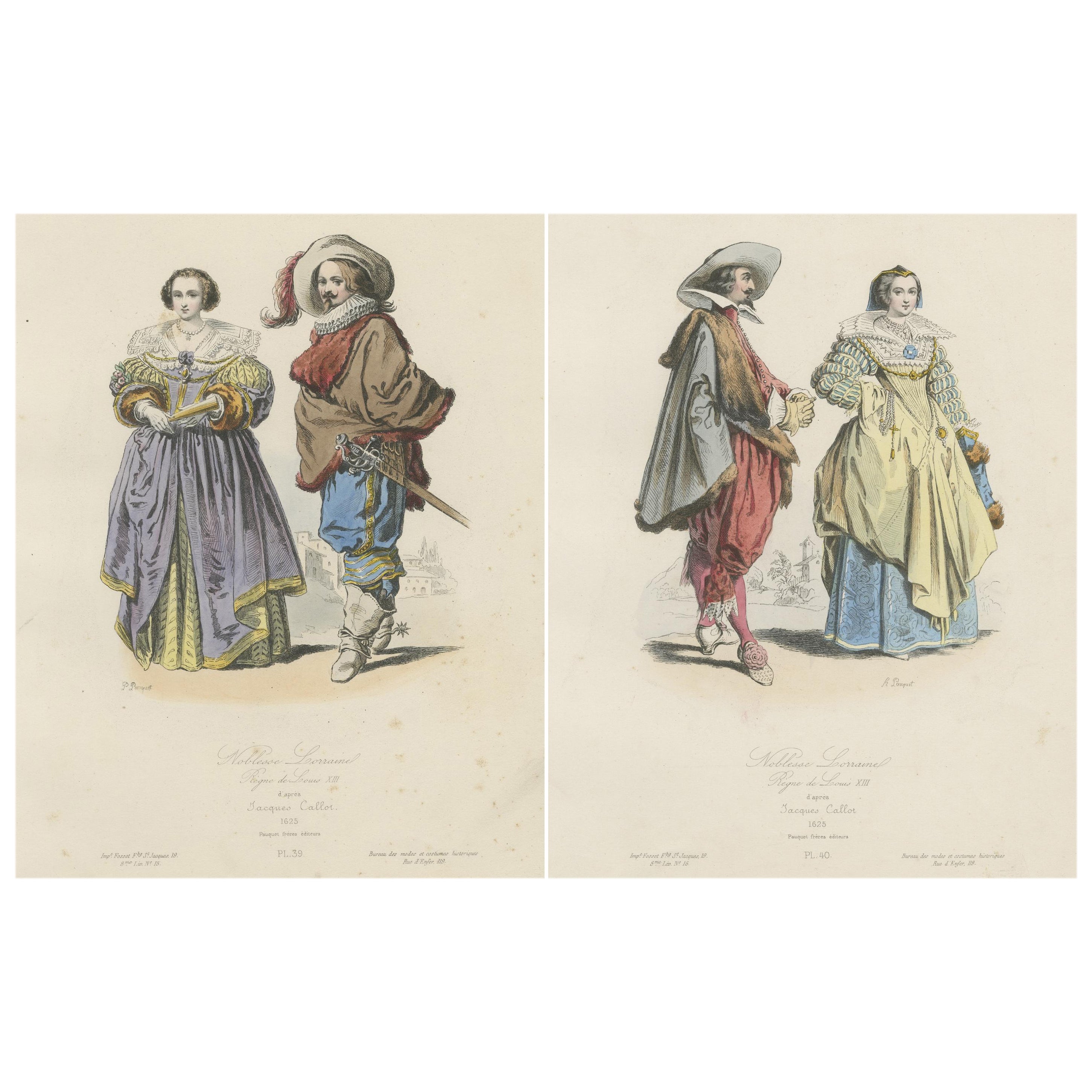 Antique French Costume Prints of Nobles from Lorraine, 1625, Published c.1860