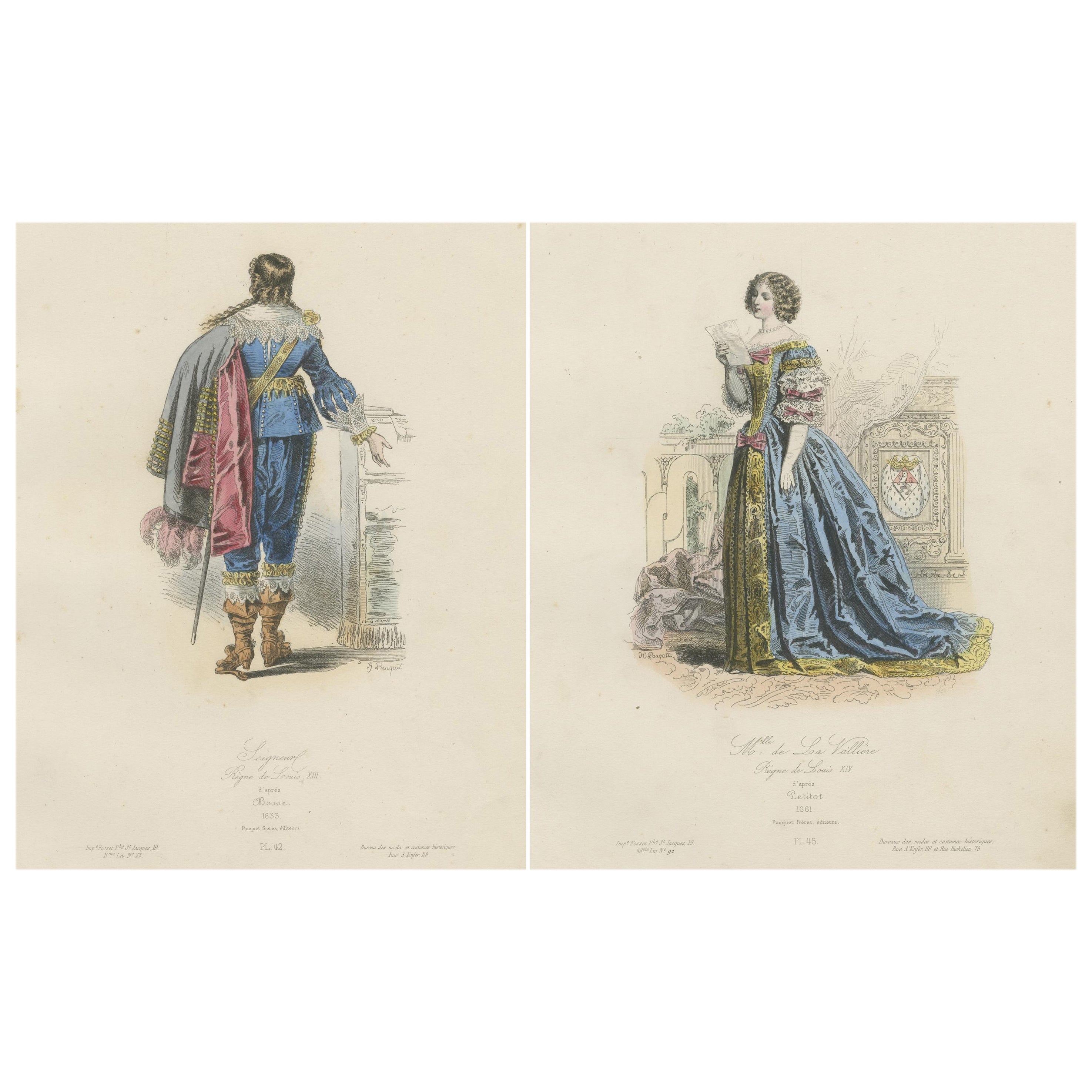 Antique French Costume Prints of Noble Figures, Louis XIII Era, 17. Jahrhundert Att im Angebot
