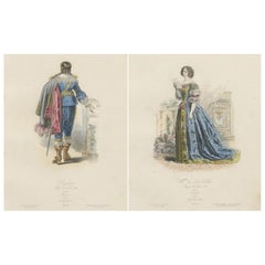 Antique French Costume Prints of Noble Figures, Louis XIII Era, 17th Century Att