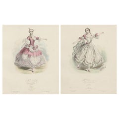 Antique Ballet Prints Compilation with Delicate Rococo Costumes, circa 1860