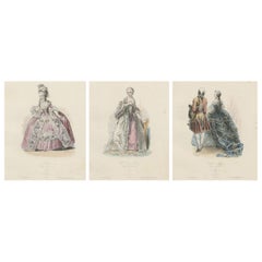 French Courtly Costume Lithographs 18th Century Elegance - Published in 1860