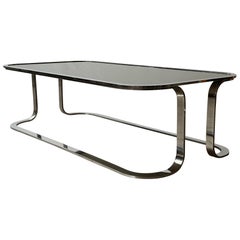 Vintage smoked mirrored glass & chrome coffee table, 1970s Italy