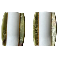 Green marble & Opaline Glass Sconces from Veca, 1970s Italy