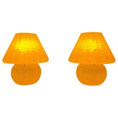 Pair of Mushroom table lamp in white Murano glass, 1960s Italy