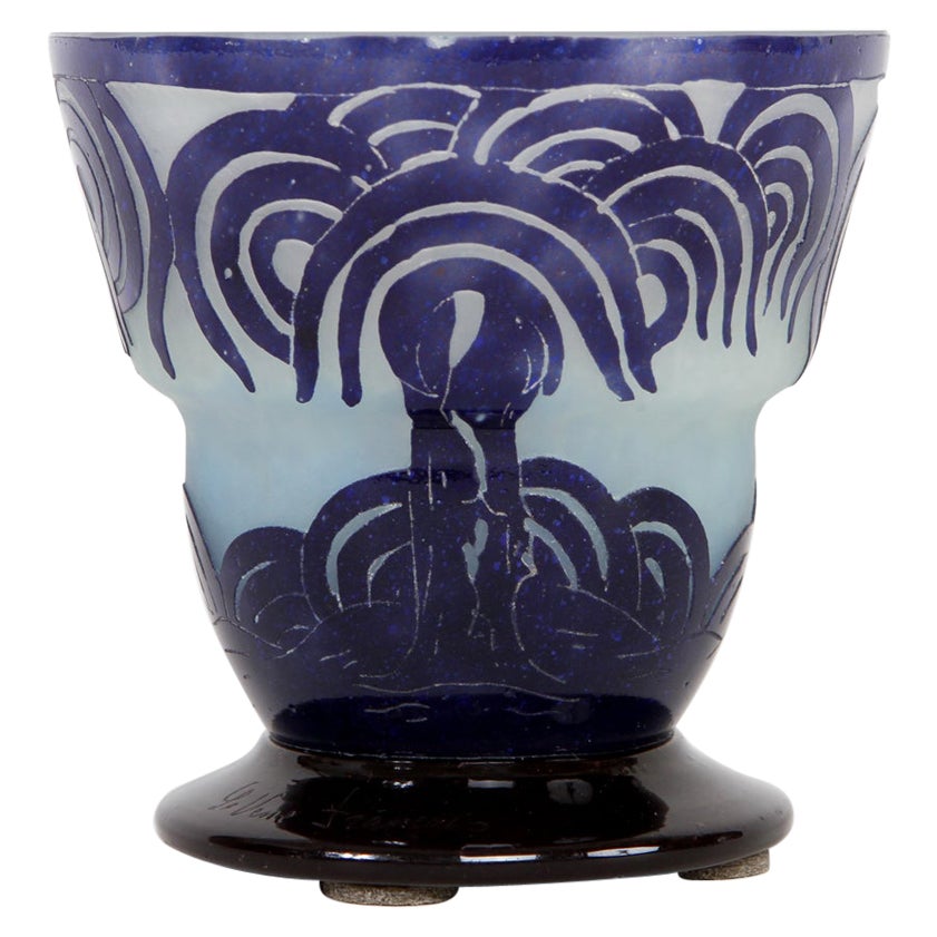 French Art Deco vase "palm tree" by Charder Le Verre Français im Angebot