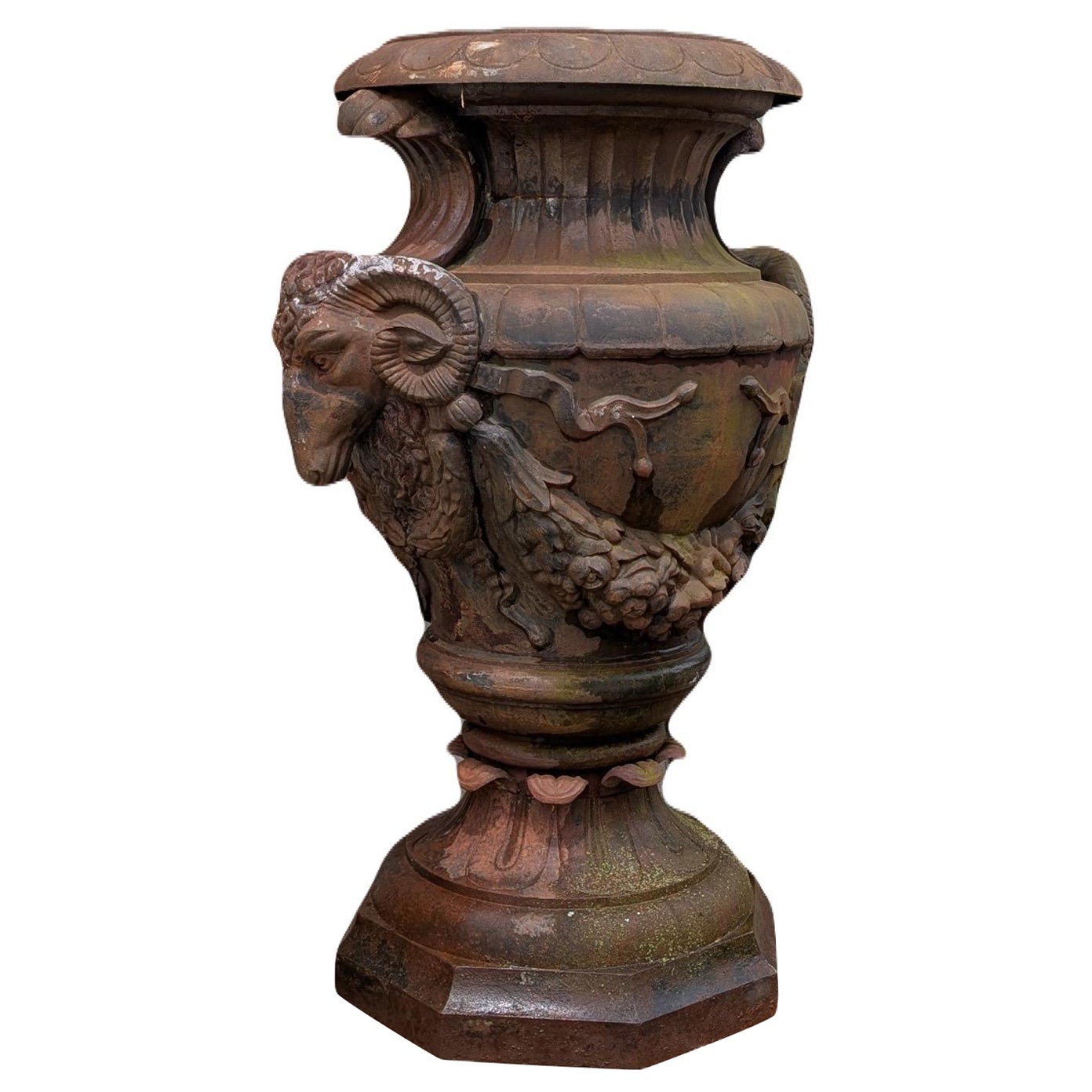 A Monumental Antique Cast Iron Garden Urn For Sale