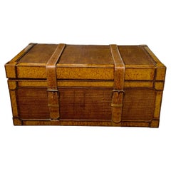 Maitland Smith Rattan and Leather Trunk with Brass Hardware, Immaculate Interior