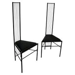 Pr. Architectural High Back Wrought Iron Chairs att. to Leopold Gest c. 1980's