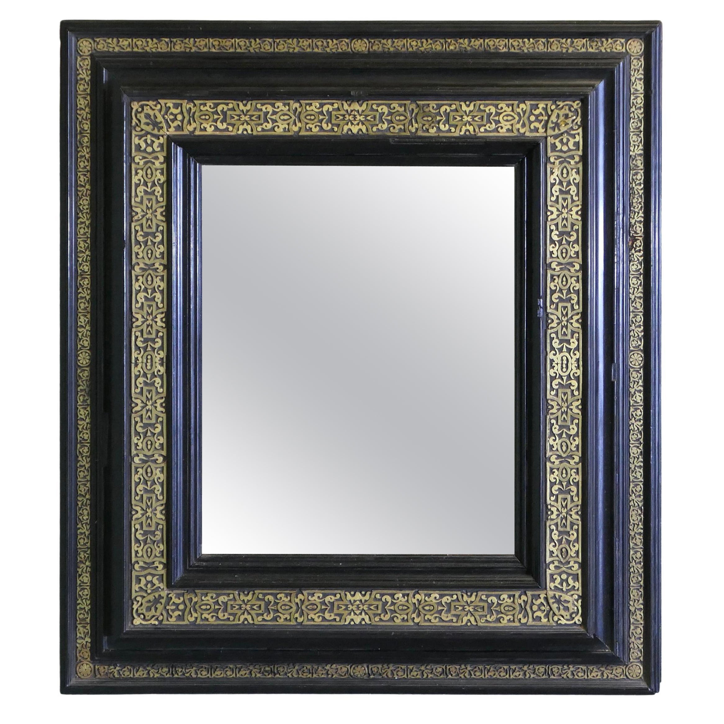Stunning French Empire Gilt Brass and Black Lacquer Wall Mirror