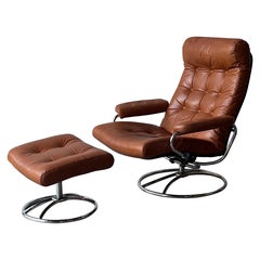 Mid-Century Norwegian Classic Ekorness Stressless Reclining Lounge and Ottoman