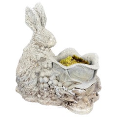 Vintage Concrete Bunny Rabbit Planter with Basket Garden Ornament
