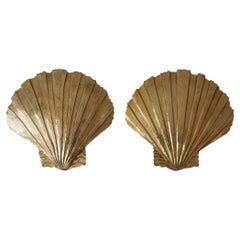Set of Two Rare & Large Mid Century Brass Shell Sconces by Hans Möller 1960s