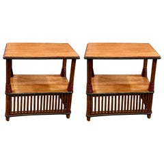 Antique One of a Pair of Matching Rattan Quarter Sawn Oak topped Side - Lamp Tables