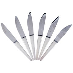 Georg Jensen, Caravel. Six dinner knives in sterling silver and stainless steel