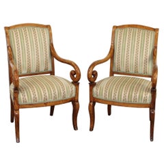 Pair French Louis Philippe Style Armchairs in Elm Wood
