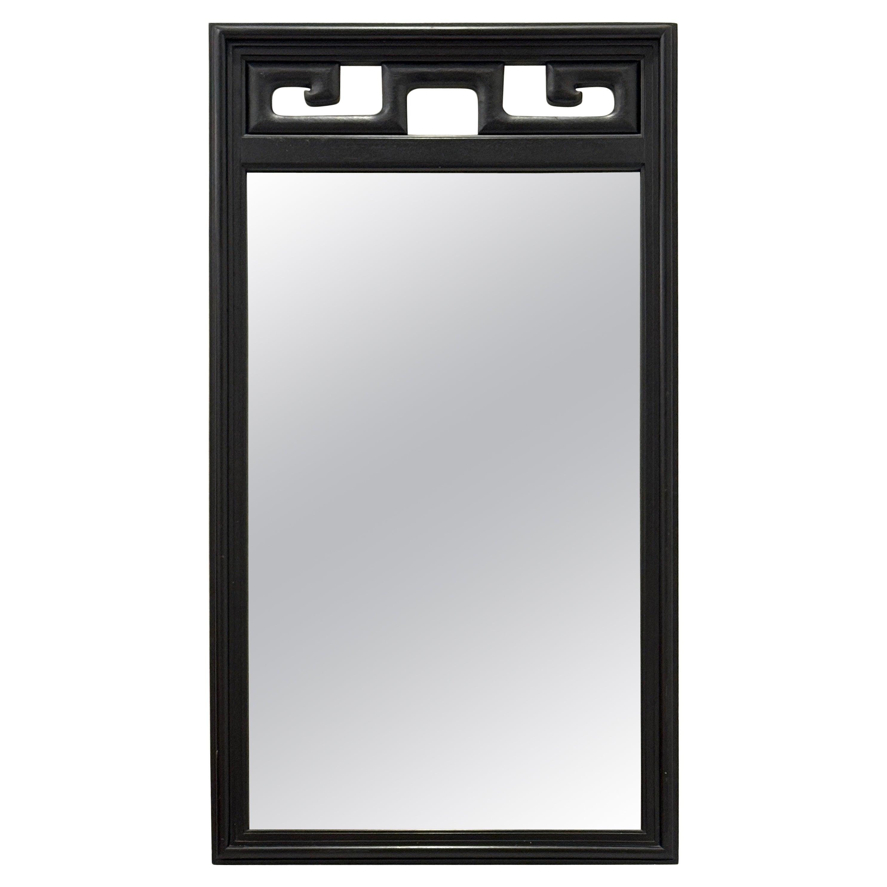 Hollywood Regency Greek Key Mirror in Black Lacquer, c. 1960's en vente