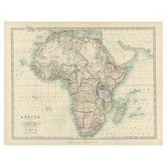 Antique Map of Africa, Highlighting Colonial Divisions, Geographic Features 1903