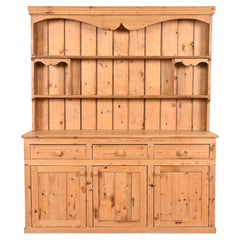 Antique Rustic Pine Sideboard Buffet With Hutch Top