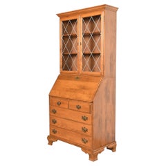Georgian Solid Birch Drop Front Secretary Desk With Bookcase Hutch