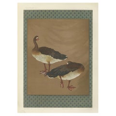 Japanese Geese in Calm Elegance: Antique Lithograph, 1880s