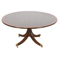 Baker Furniture Style Georgian Banded Mahogany Pedestal Extension Dining Table