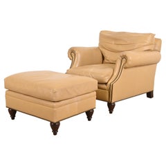 Ralph Lauren Contemporary Studded Leather Lounge Chair With Ottoman